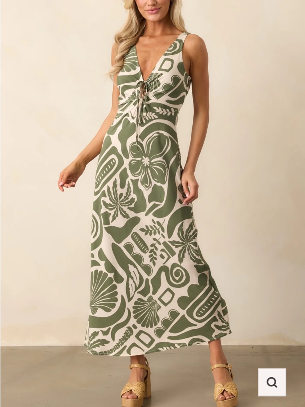 Green and White Tropical Print Maxi Dress with keyhole front - Picture 6 of 7